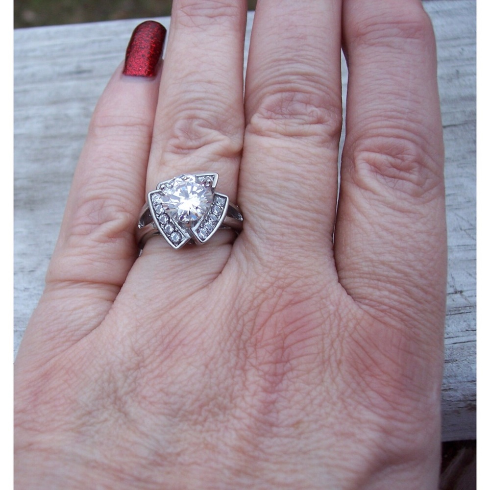 STAINLESS STEEL 2.5 Carat Round Cut Cubic Zirconia Ring - Picture 7 of 14